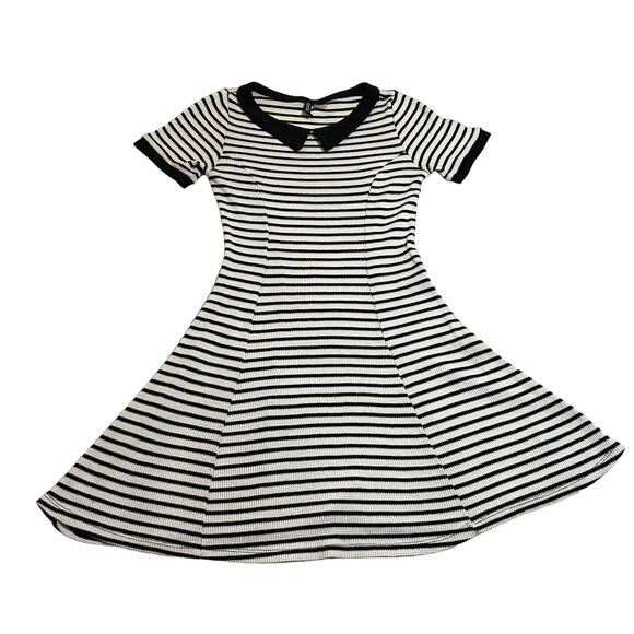 H&M Divided Fit and Flare Stripe Collar Mini Dress Size 6 Waffle Knit Stretch - Picture 1 of 7